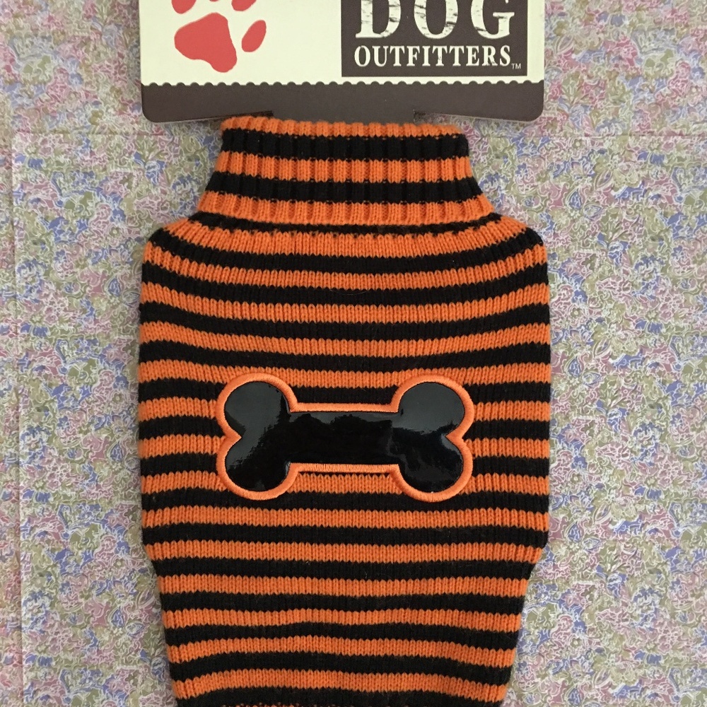 Small Dog Bright Orange & Black Turtleneck Sweater with Black Bone Detail Size S